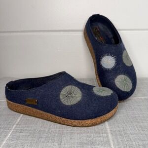 Haflinger Clog Slipper Blue Wool Size 38 Embroidery Size 7 Cottagecore